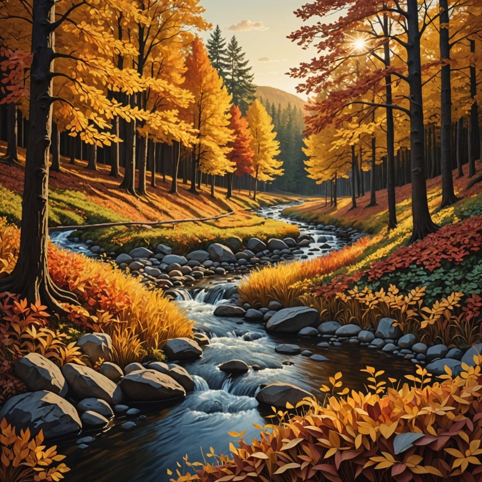 Autumn Forest Collage Art in Golden Hour