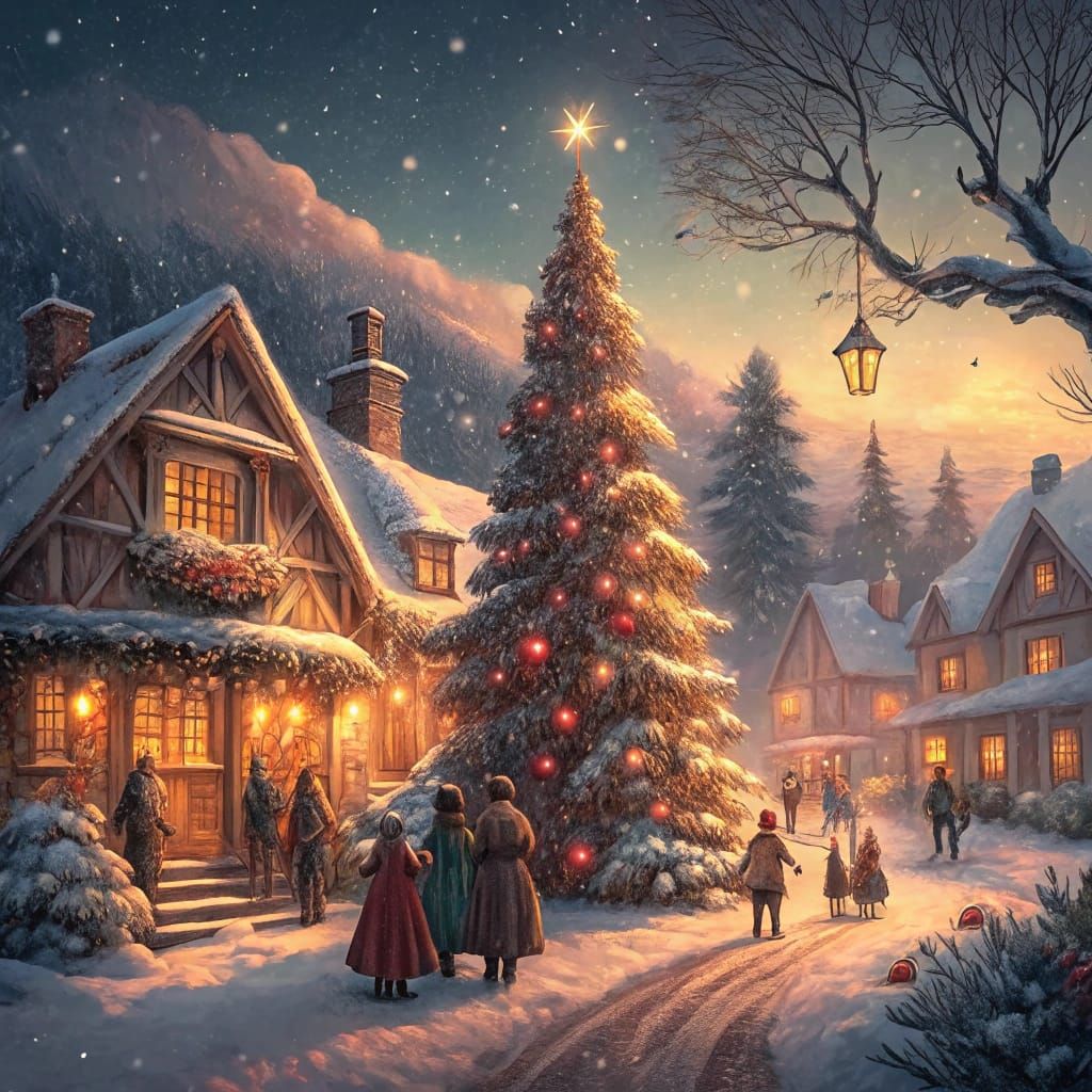 Whimsical Christmas Village Scene in Traditional Style