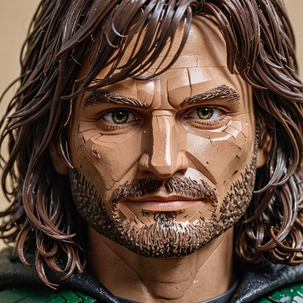 "Hyper-Realistic LEGO Face of Aragorn"