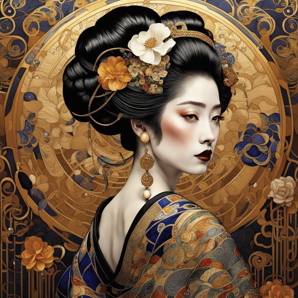 Art Nouveau Geisha in Klimt Style