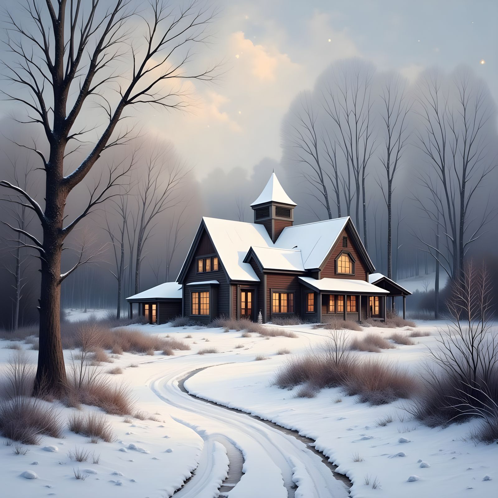 Chicago Winter Impressionist Gouache Painting