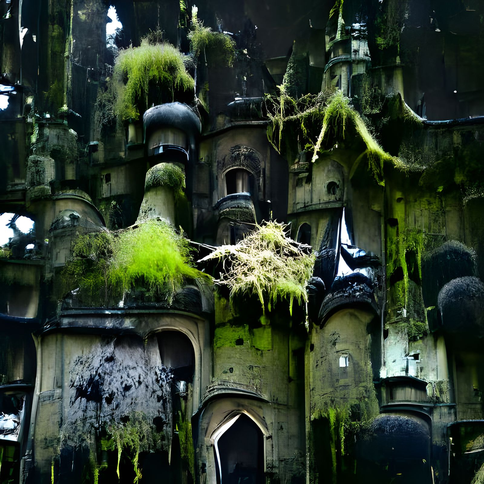 Surreal Dark Architecture Dripping with Moss