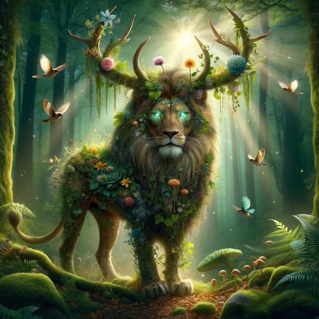 Majestic Lion Guardian in Enchanted Forest