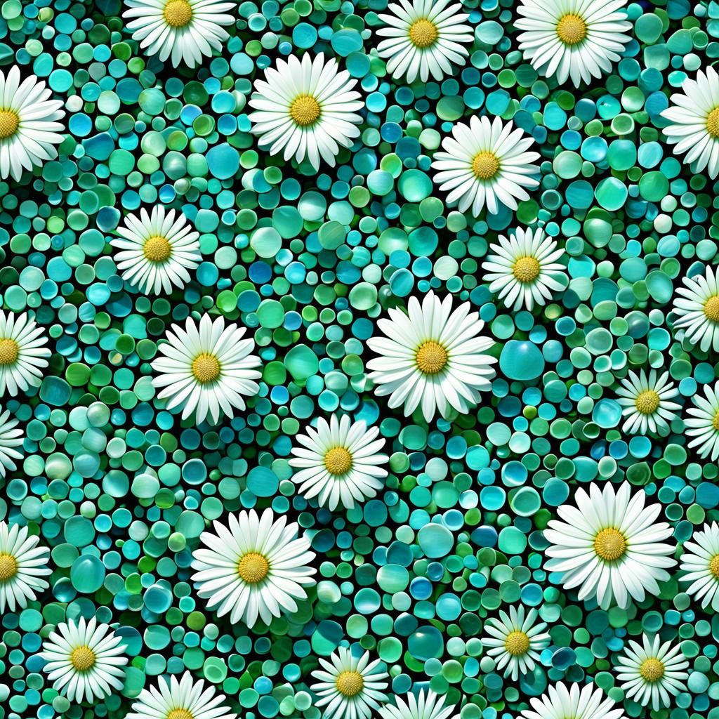 Blue green mosaic round glass pieces, design of the ocean, f...