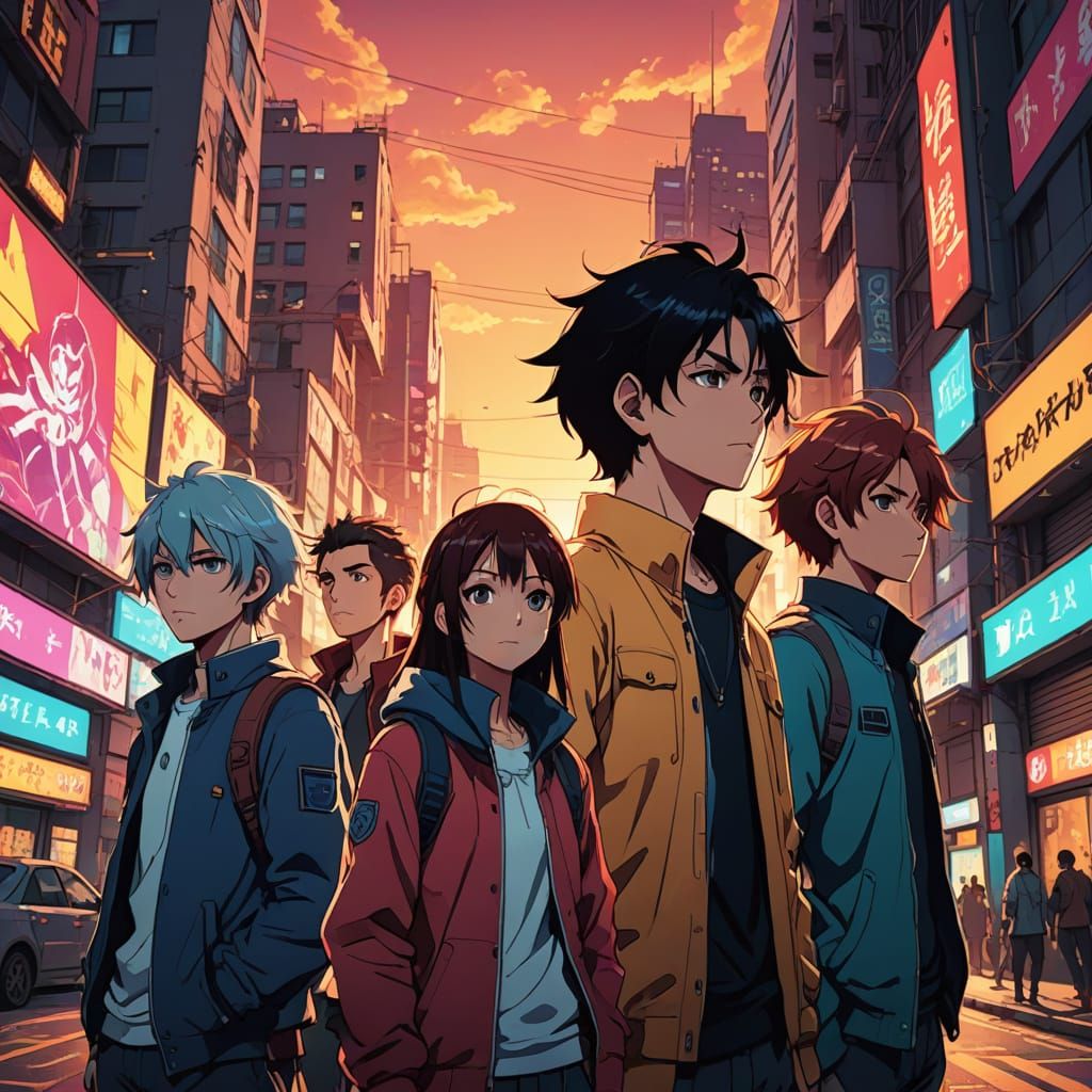 Vibrant City Heroes Emerge in Sunset