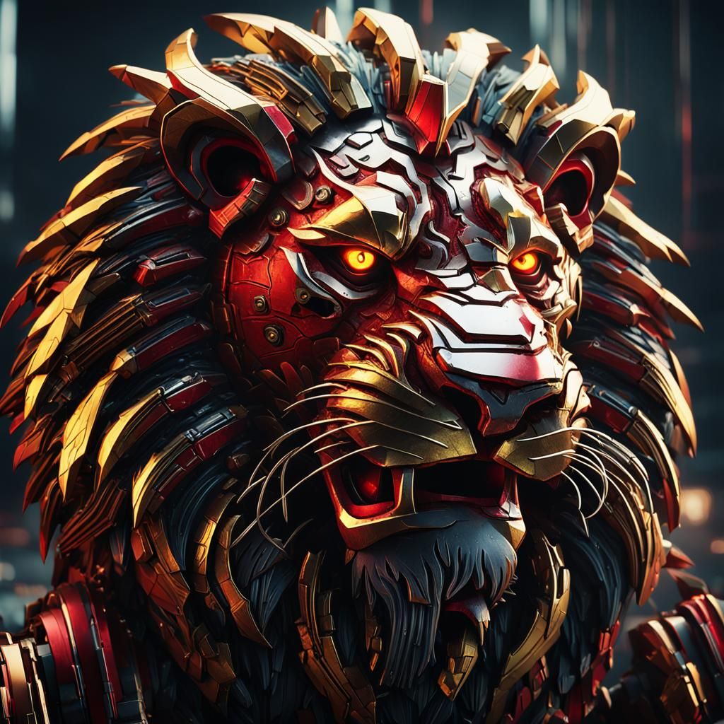 Cybernetic Lion Ready to Roar in Sci-Fi Style