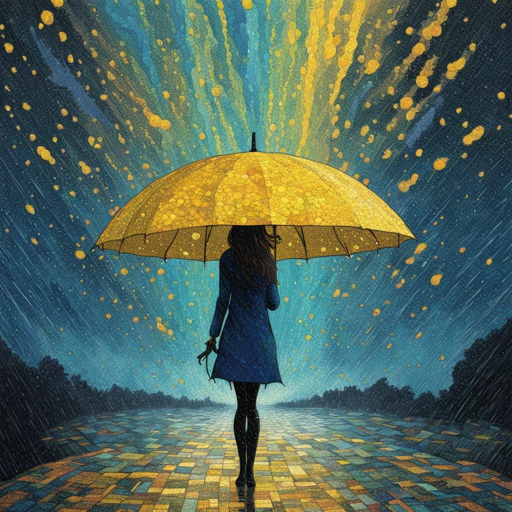 Woman in Rainy Sci-Fi Mosaic by James R. Eads