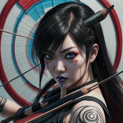 Hyperrealistic Japanese Goth Archer Lands Bullseye