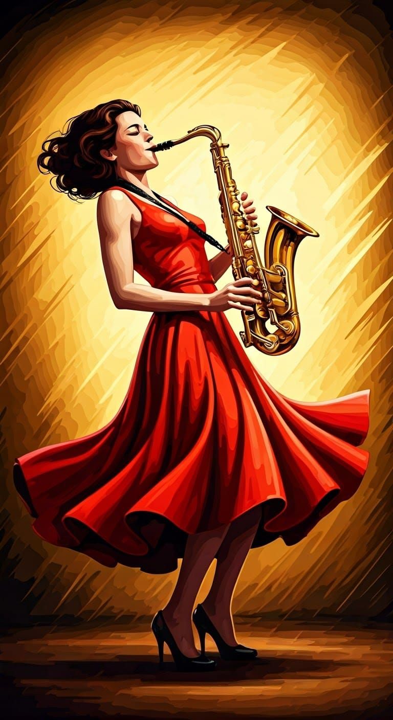 Saxophonist in Passionate Jazz Age Illustration