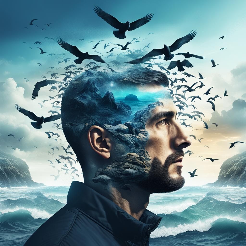 Seaside Double Exposure Portrait in Cinematic Style