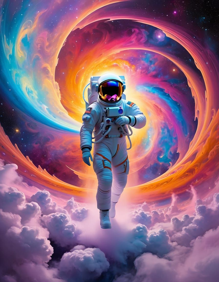 Ethereal Cosmic Drifter in a Kaleidoscopic Nebula