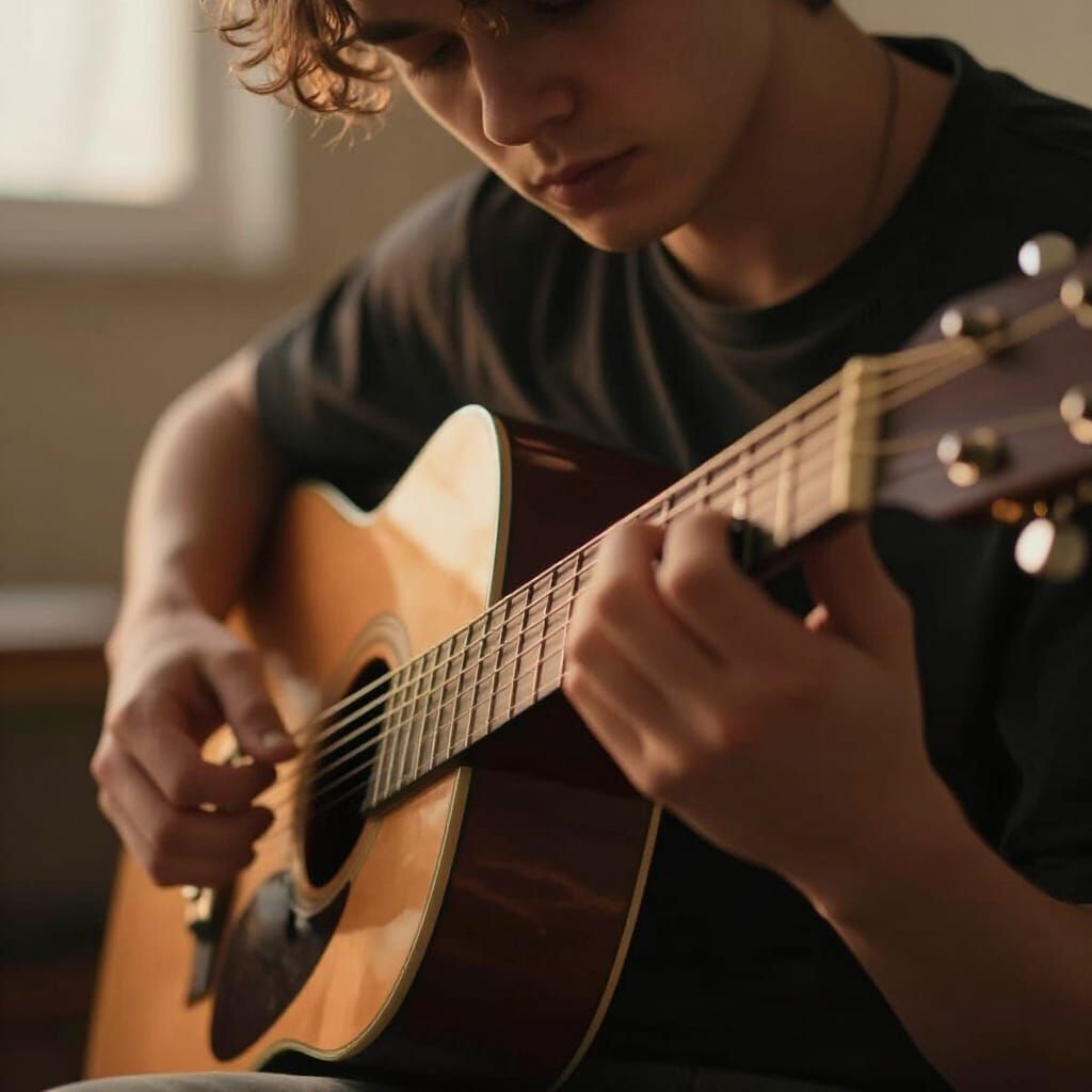Musician Playing Guitar in Golden Hour Light