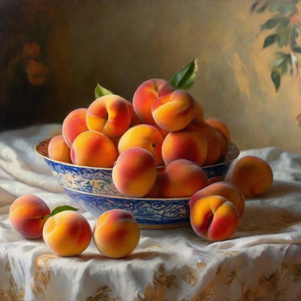 Vibrant Impressionist Still Life with Fresh Peaches