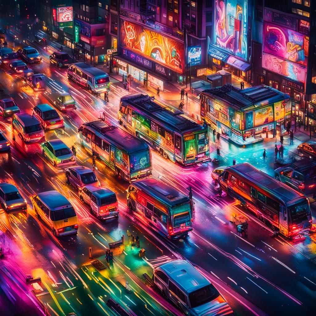 Vibrant Cityscape at Night in Spray Art Style