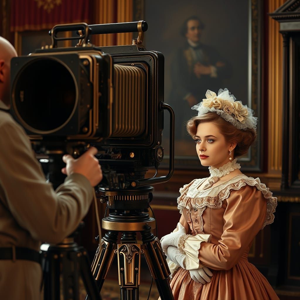 Victorian Mother and Daughter Filmed with Antique Camera