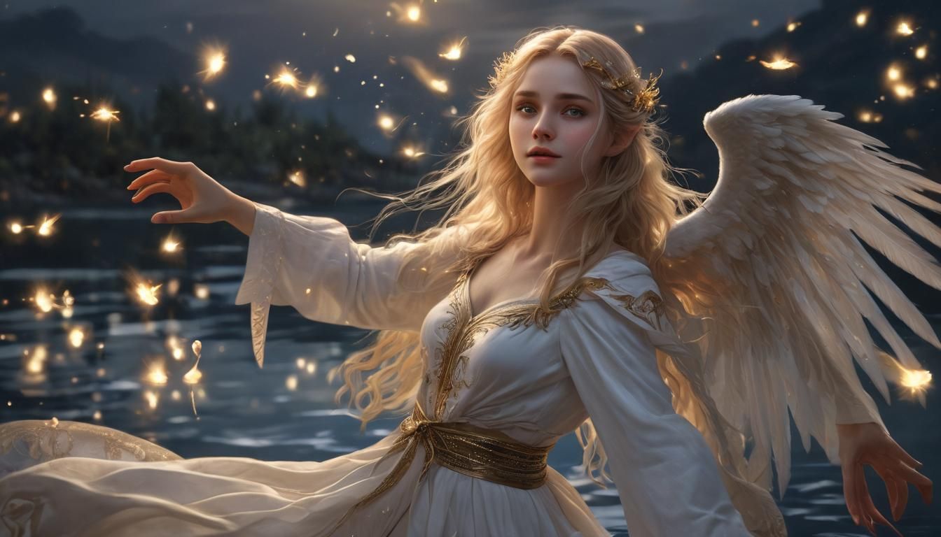 Elf Dances Under Starry Night Sky