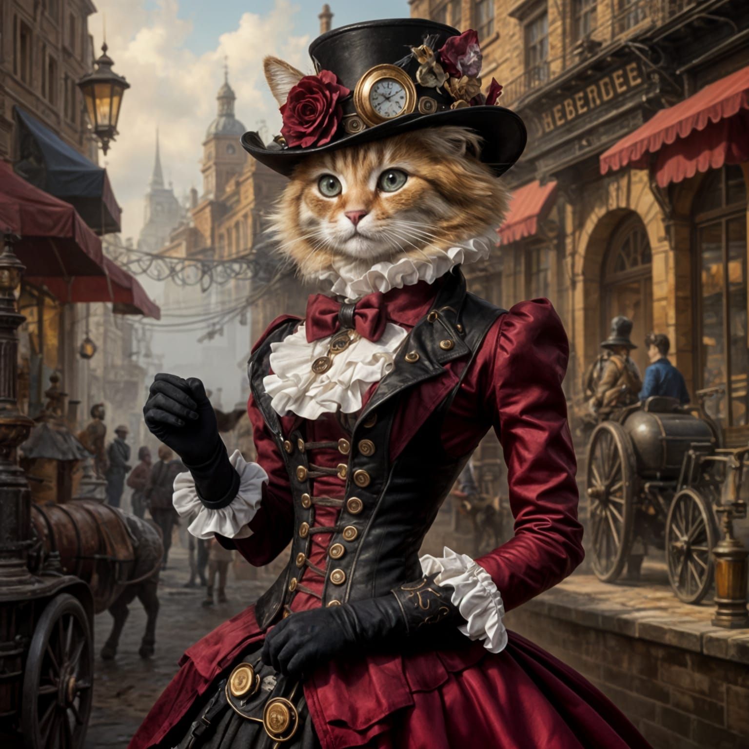 Steampunk Anthropomorphic Cat as Victorian Maiden