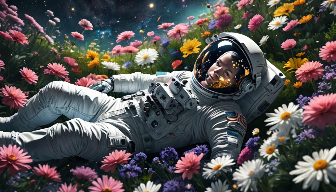 Astronaut in a Cosmic Garden, Reflected in Visor