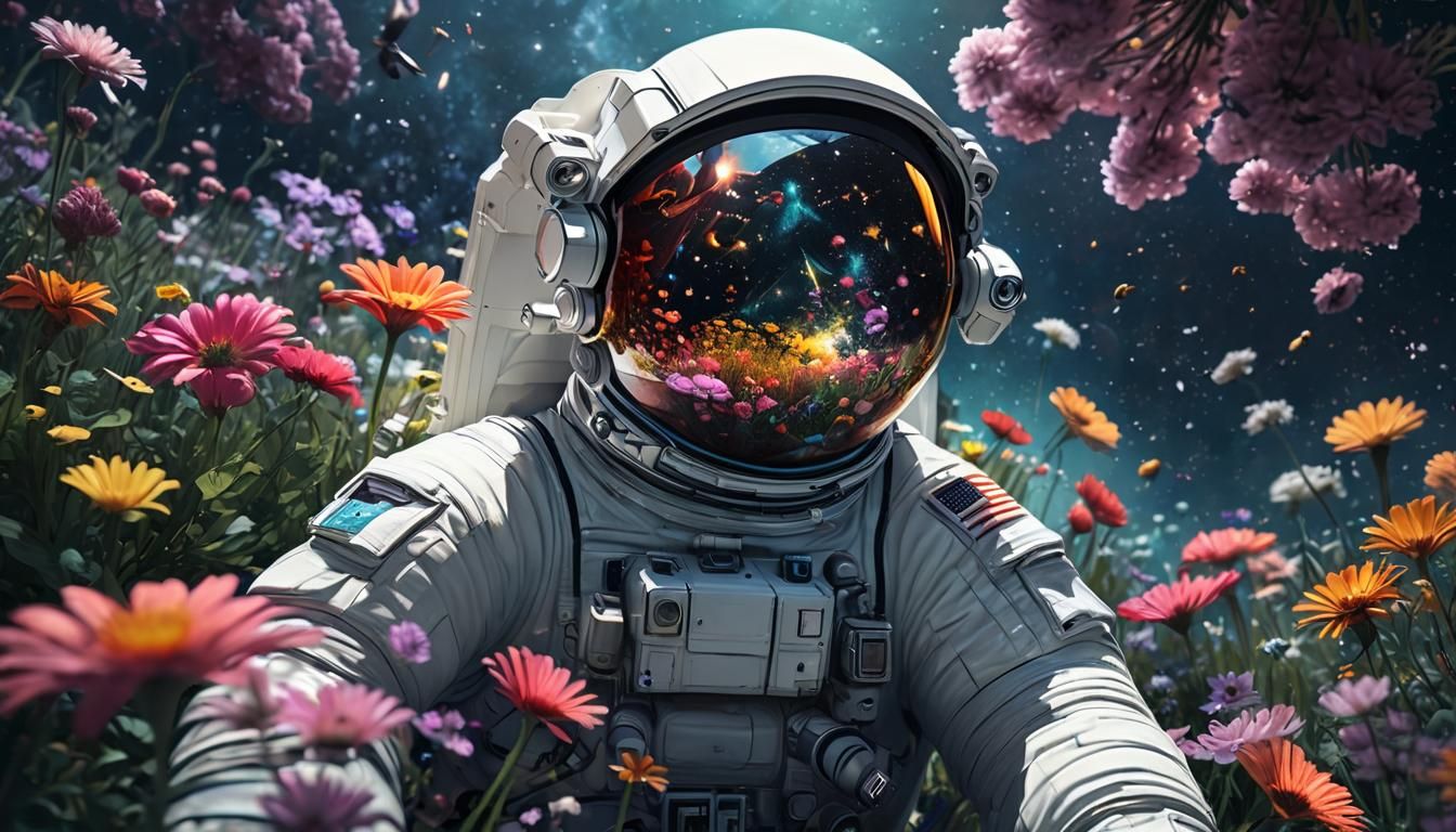 Astronaut in Flower Garden Reflecting the Universe