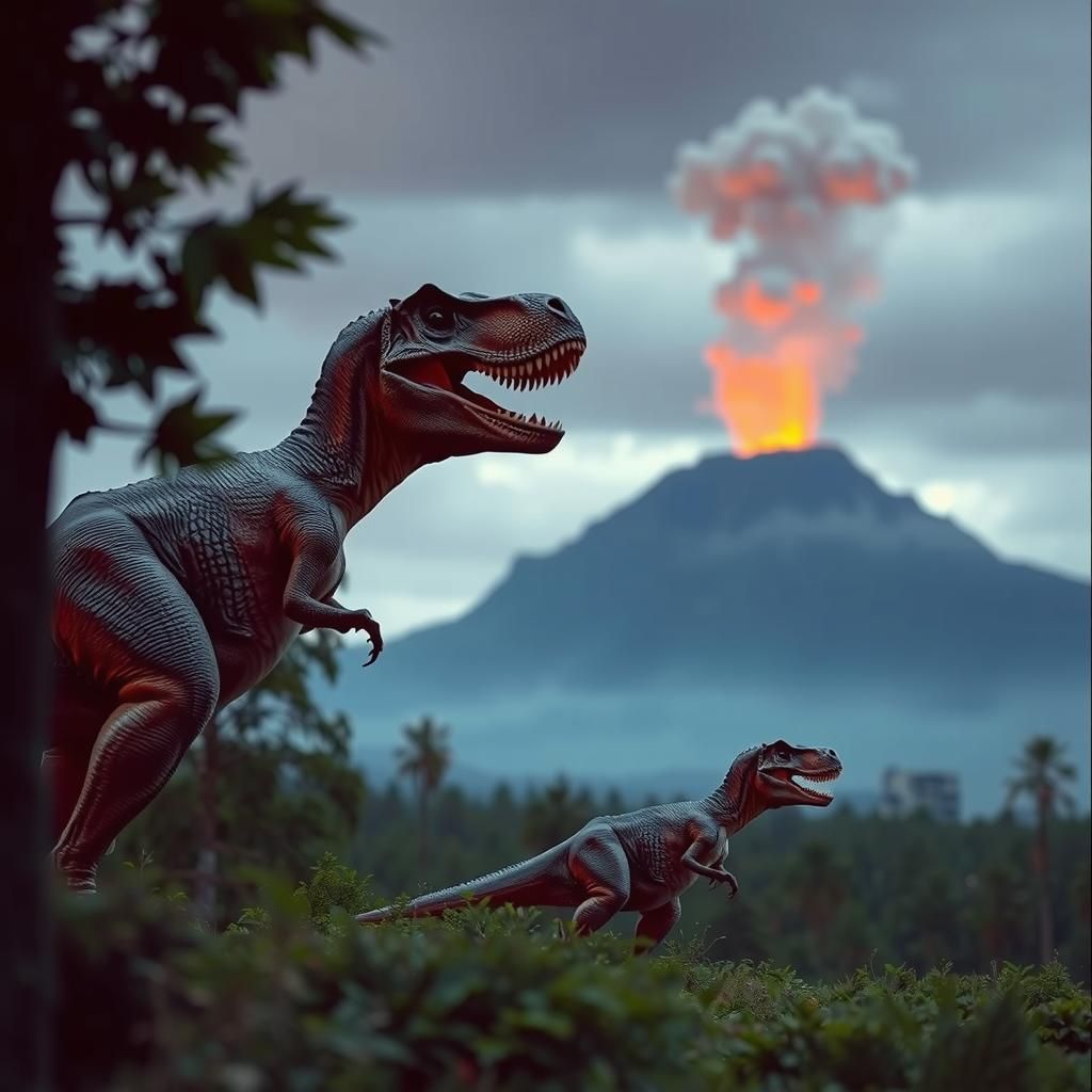Mother and Baby Tyrannosaurus Rex in Dramatic Scene