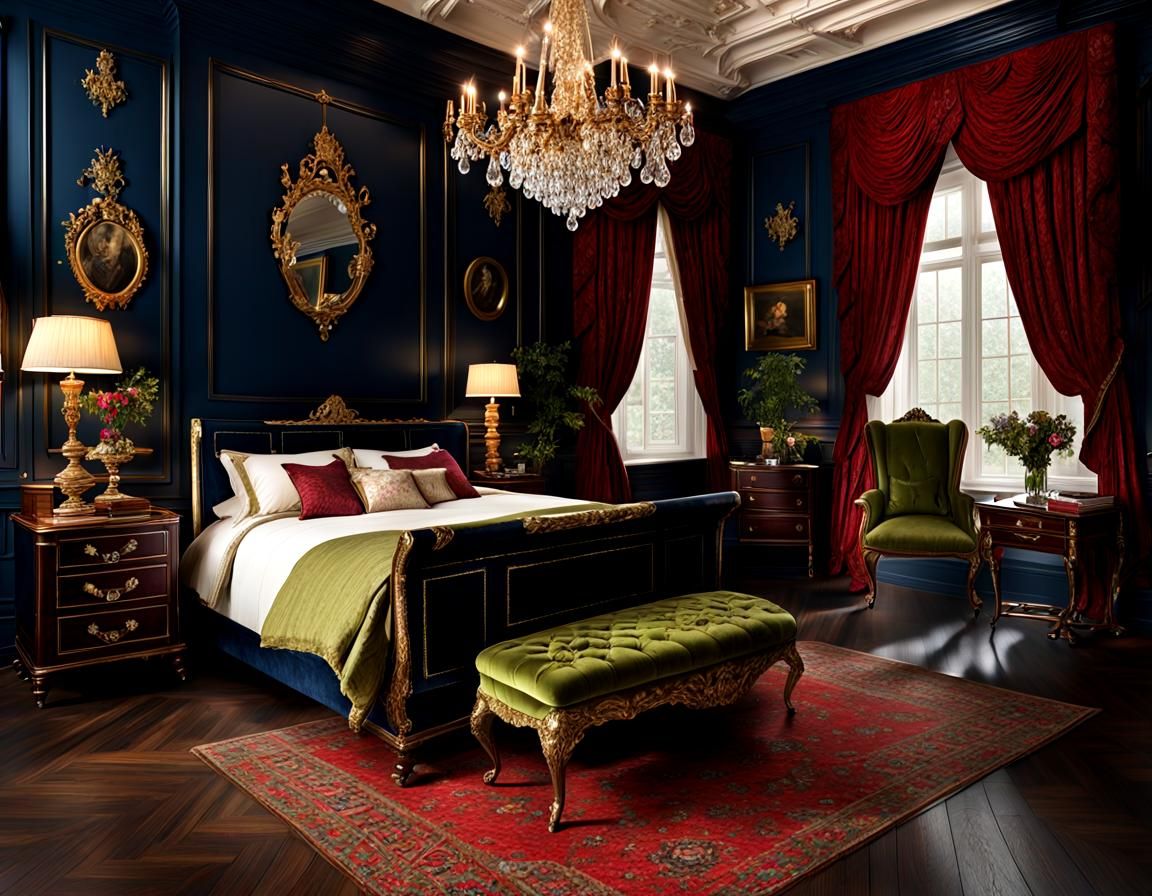 Gothic Georgian Bedroom with Fae-Woman in Dreamcore Style