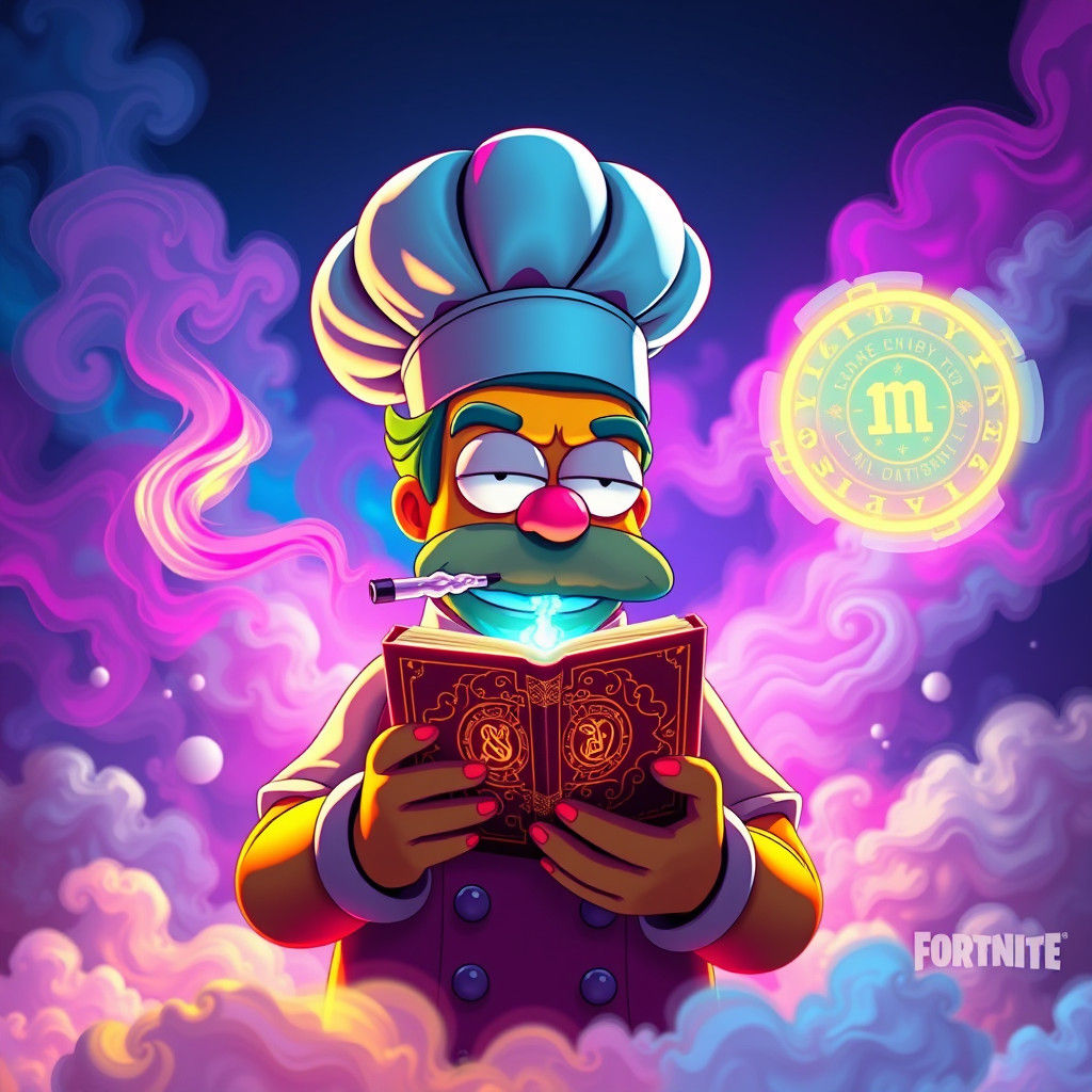 Chief Wiggum Vaping in Neon Fantasy World