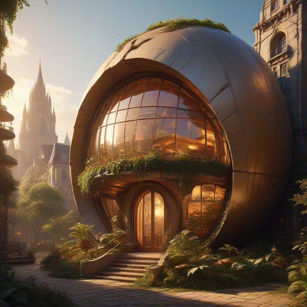 Modern City Inside Giant Acorn Shell