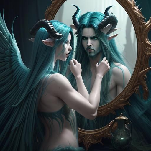 Angel and Demon Mirror Image: Fantasy Concept Art