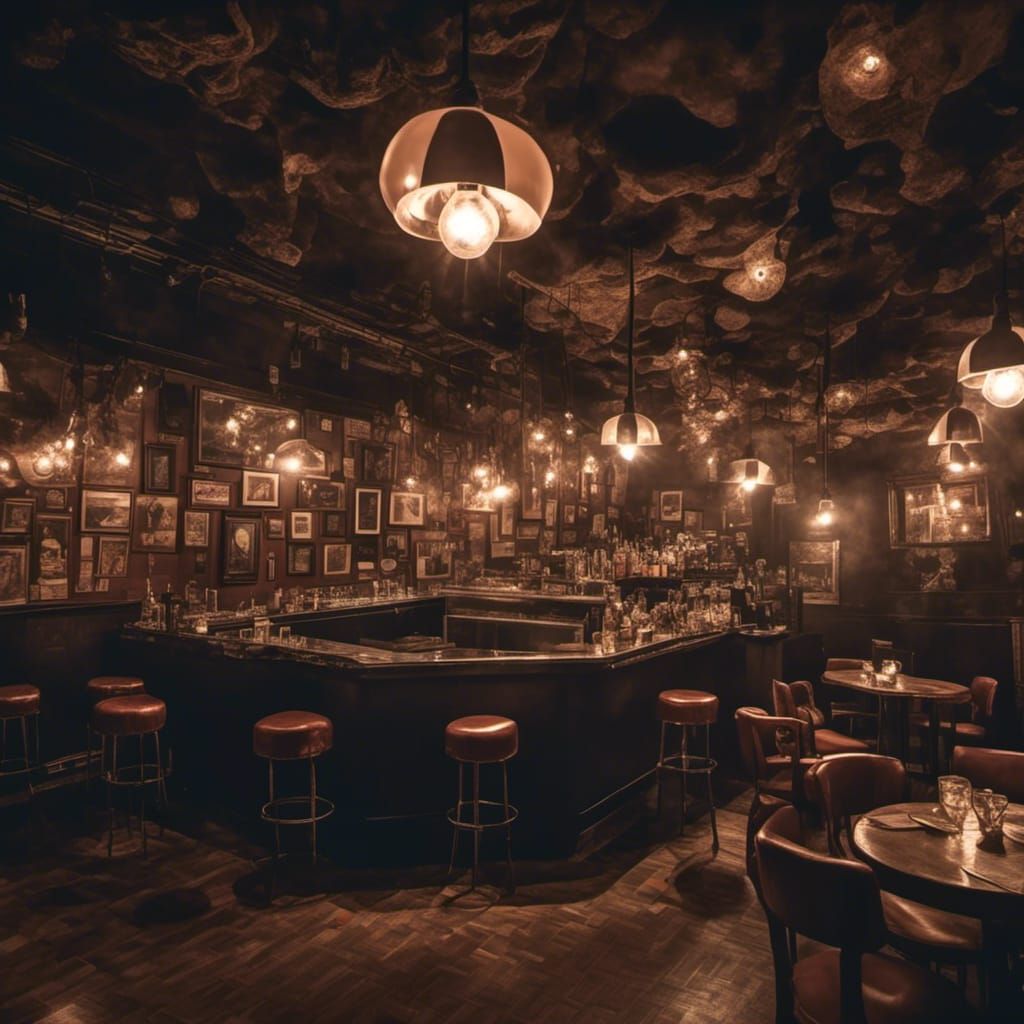 Smoky Jazz Club Interior with Stage Lighting