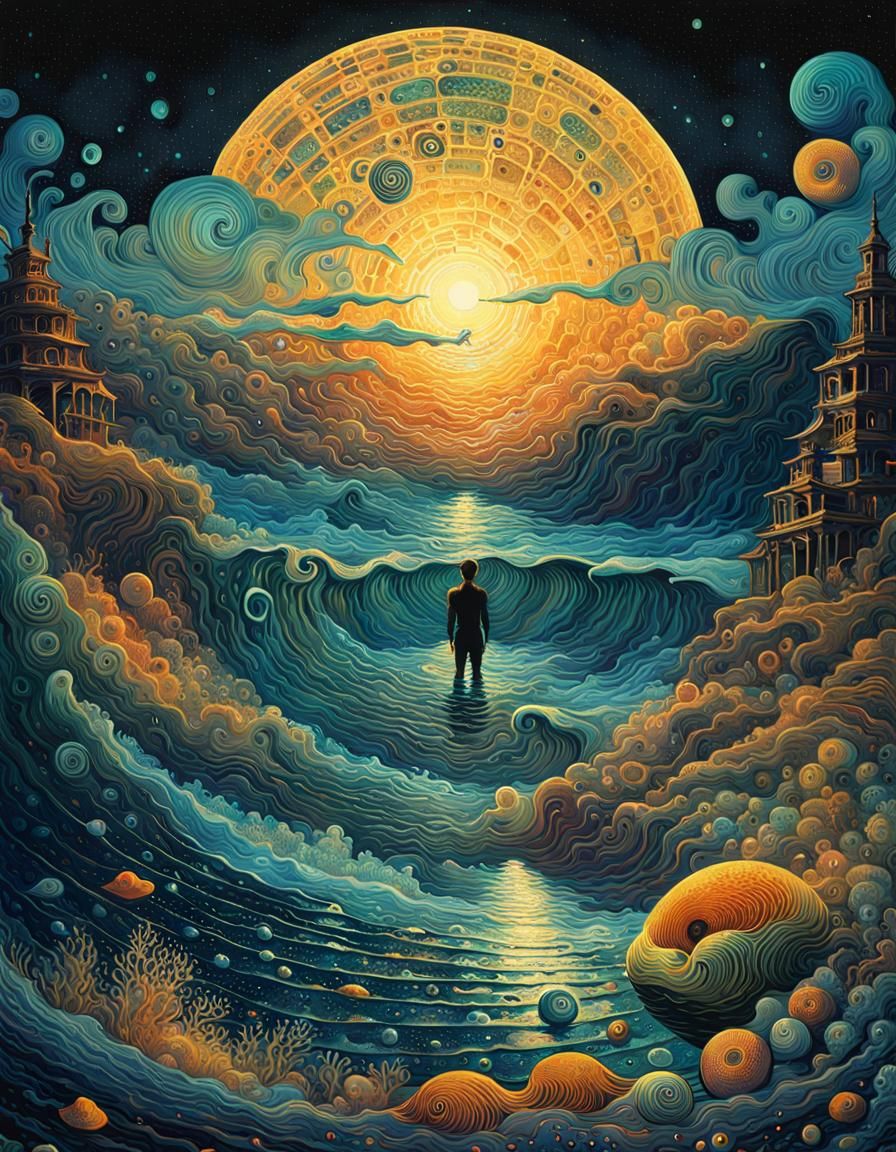 Decalcomania Mermaid Emerges from Ocean Wave