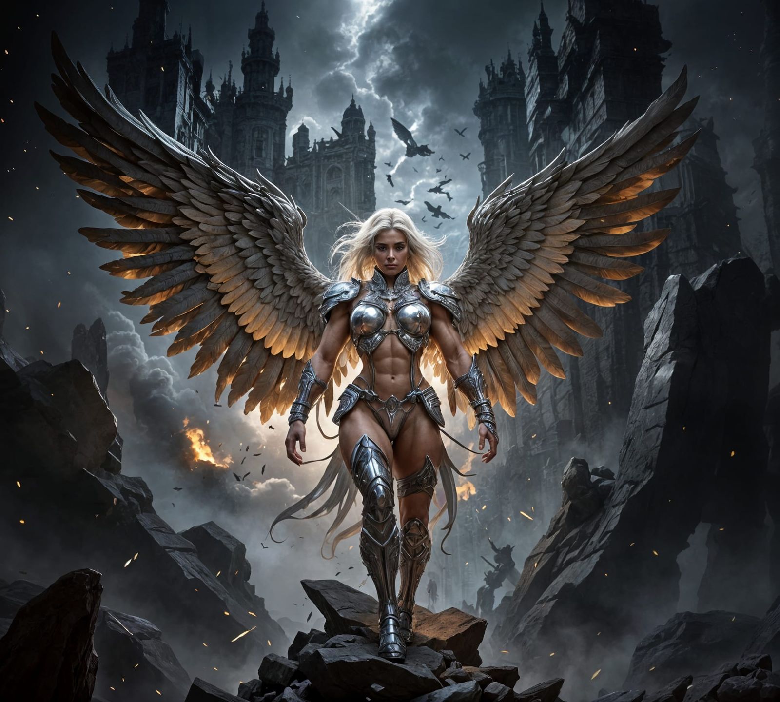 Angelic Female Bodybuilder Warrior with Enormous Muscles