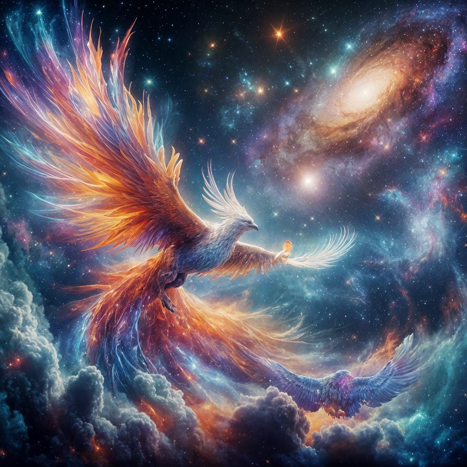 Psychedelic Phoenix Soaring Through Cosmic Dreamscape