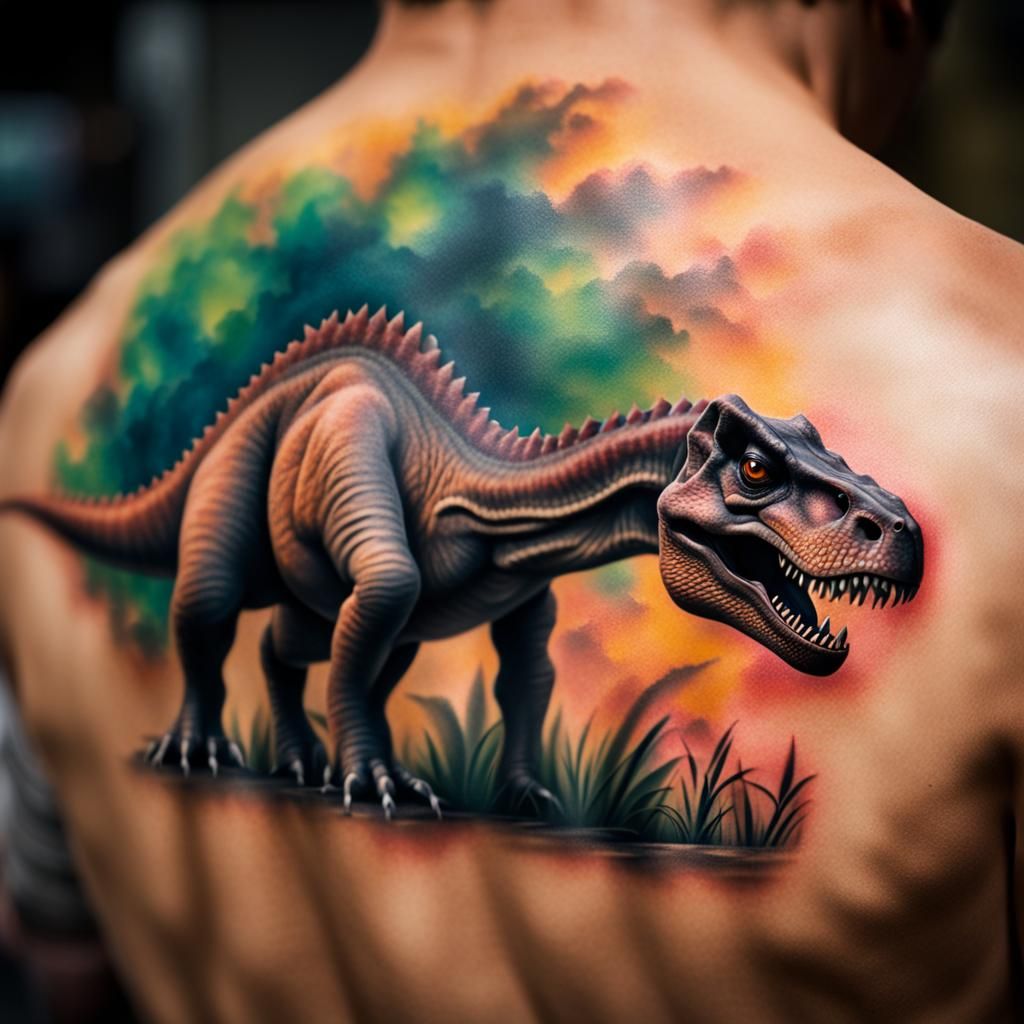Realistic Dinosaur Tattoo in Sharp Focus