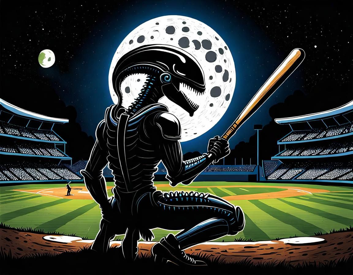 Xenomorph Baseball Player in Intergalactic Stadium