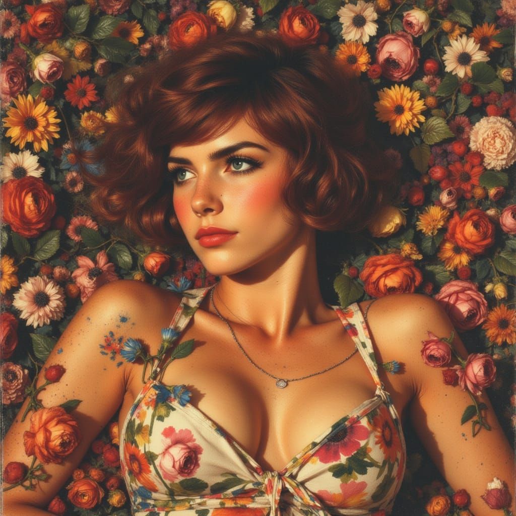 Surreal Portrait of Woman in Flower Bath