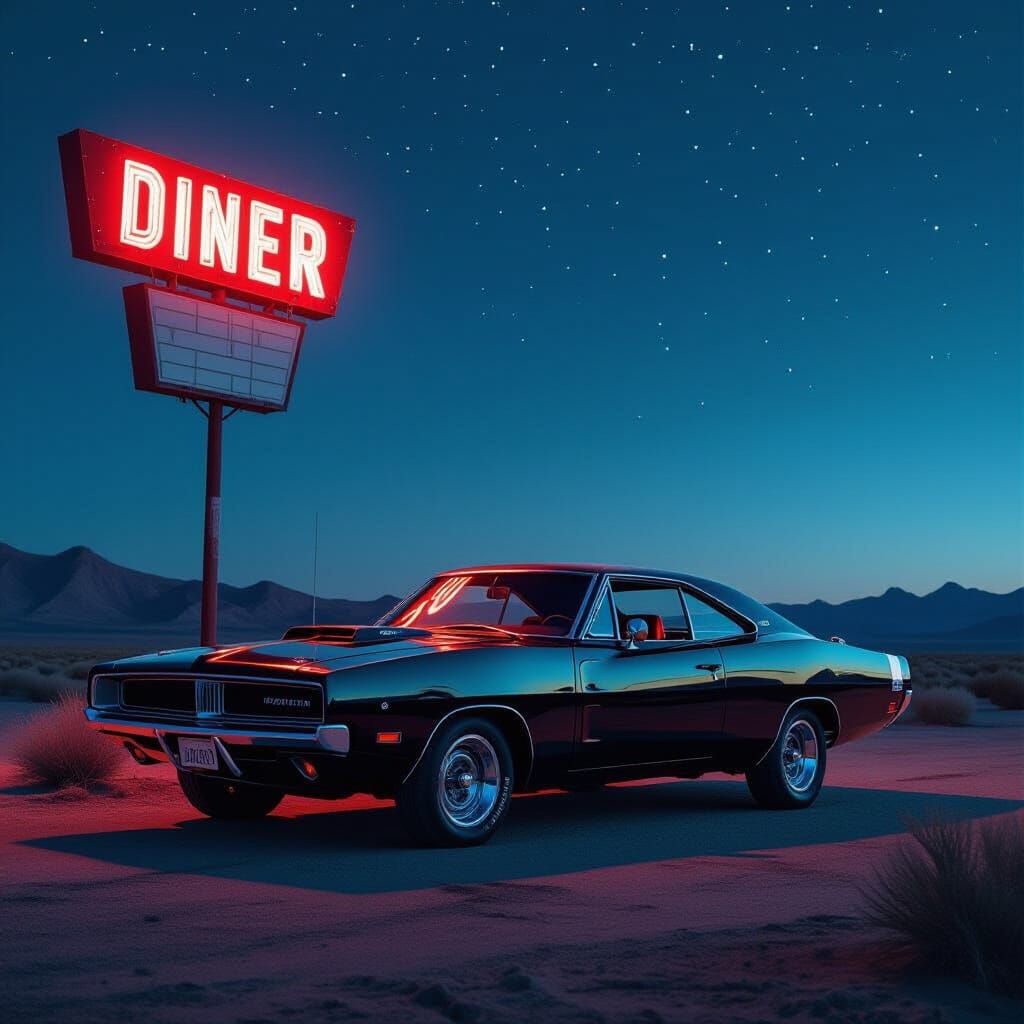 1969 Black Dodge Charger at Neon Desert Diner
