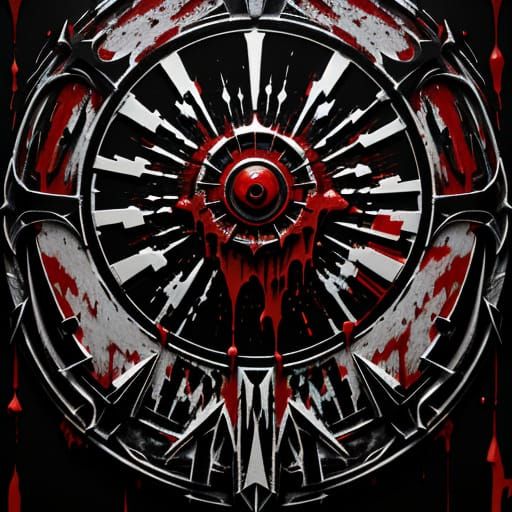 Visceral Horror: Sharp Object Piercing Canvas with Crimson A...