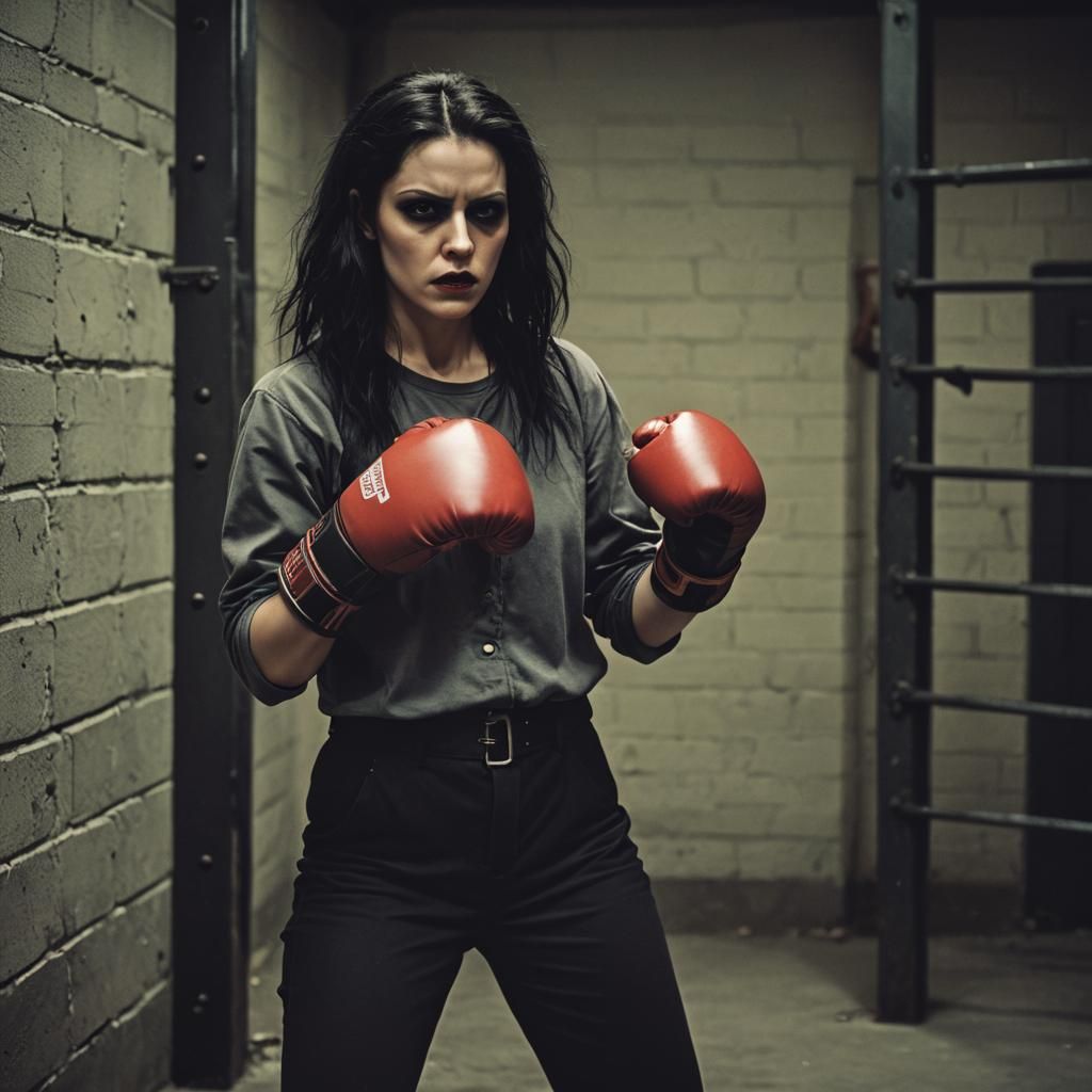 Vampiric Emo Woman Boxing: Cinematic Prison Scene