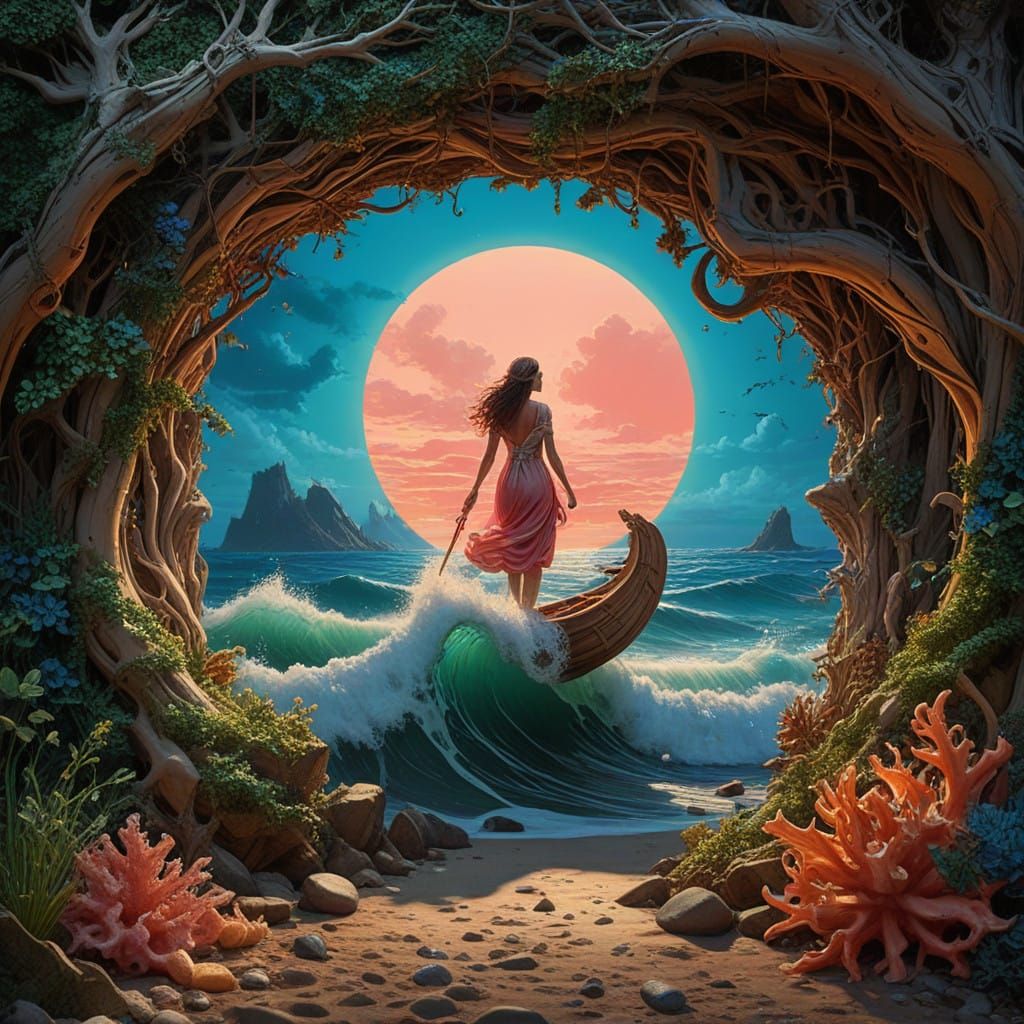 Mystical Wave Siren Beckons in Vibrant, Hyperrealistic Art