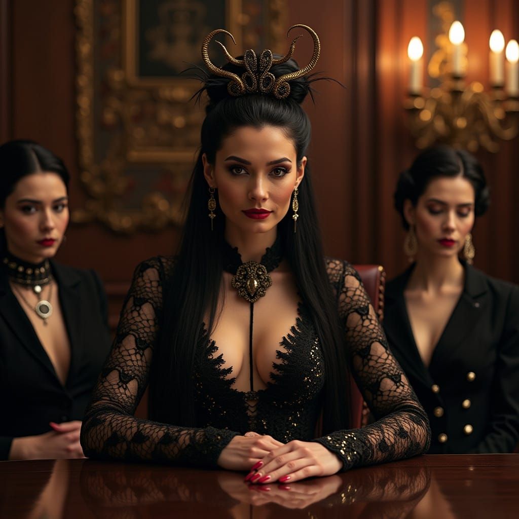 Snake Queen Commands Boardroom in Dark Victorian Gothic Styl...
