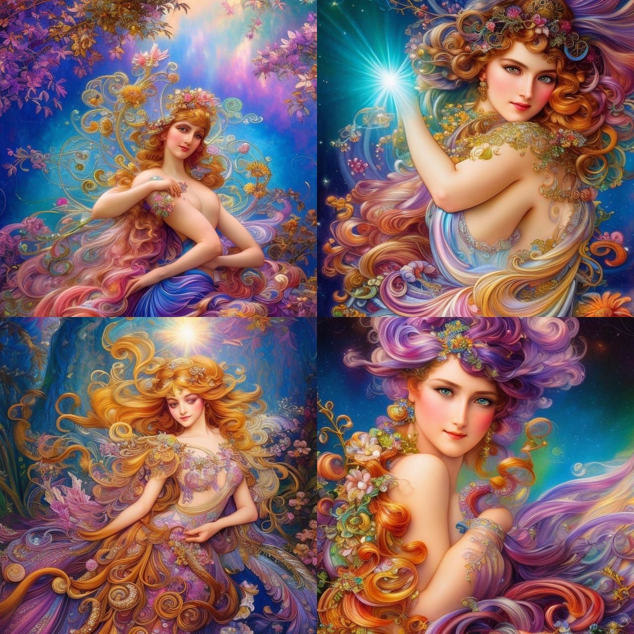 Rainbow Art Nouveau Fairy Princess in Digital Art