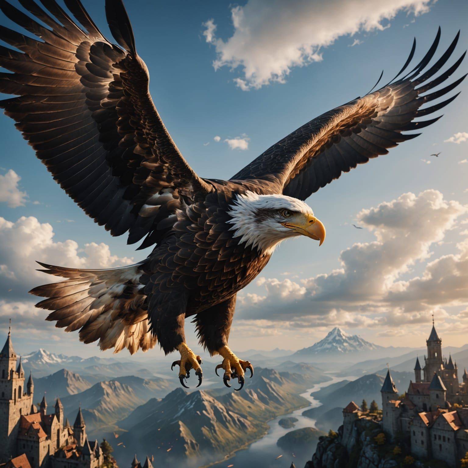 Eagle in Flight, Fantasy Concept Art in Unreal Engine 5