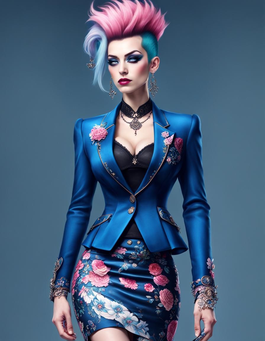 Punk Girl Portrait with Flowery Palace Interior