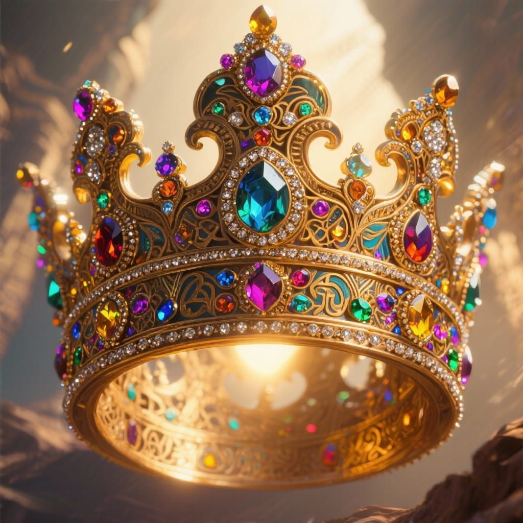 Ornate Mesopotamian Crown Adorned with Majestic Jewels