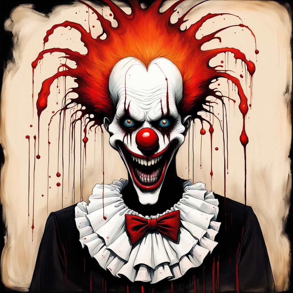 Gothic Cartoon Clown in Dark Gouache Style
