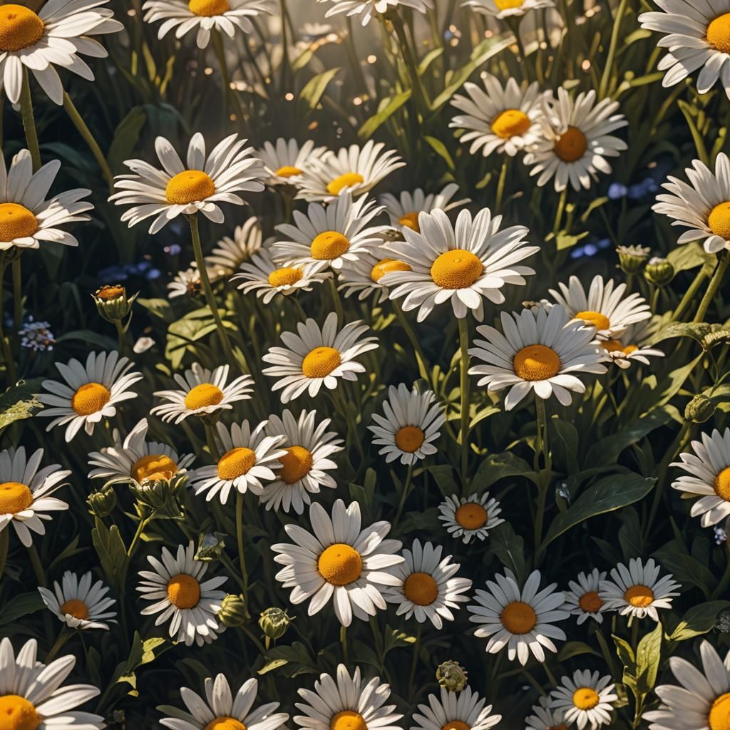Blooming Daisy in Sunlight: Detailed Matte Painting