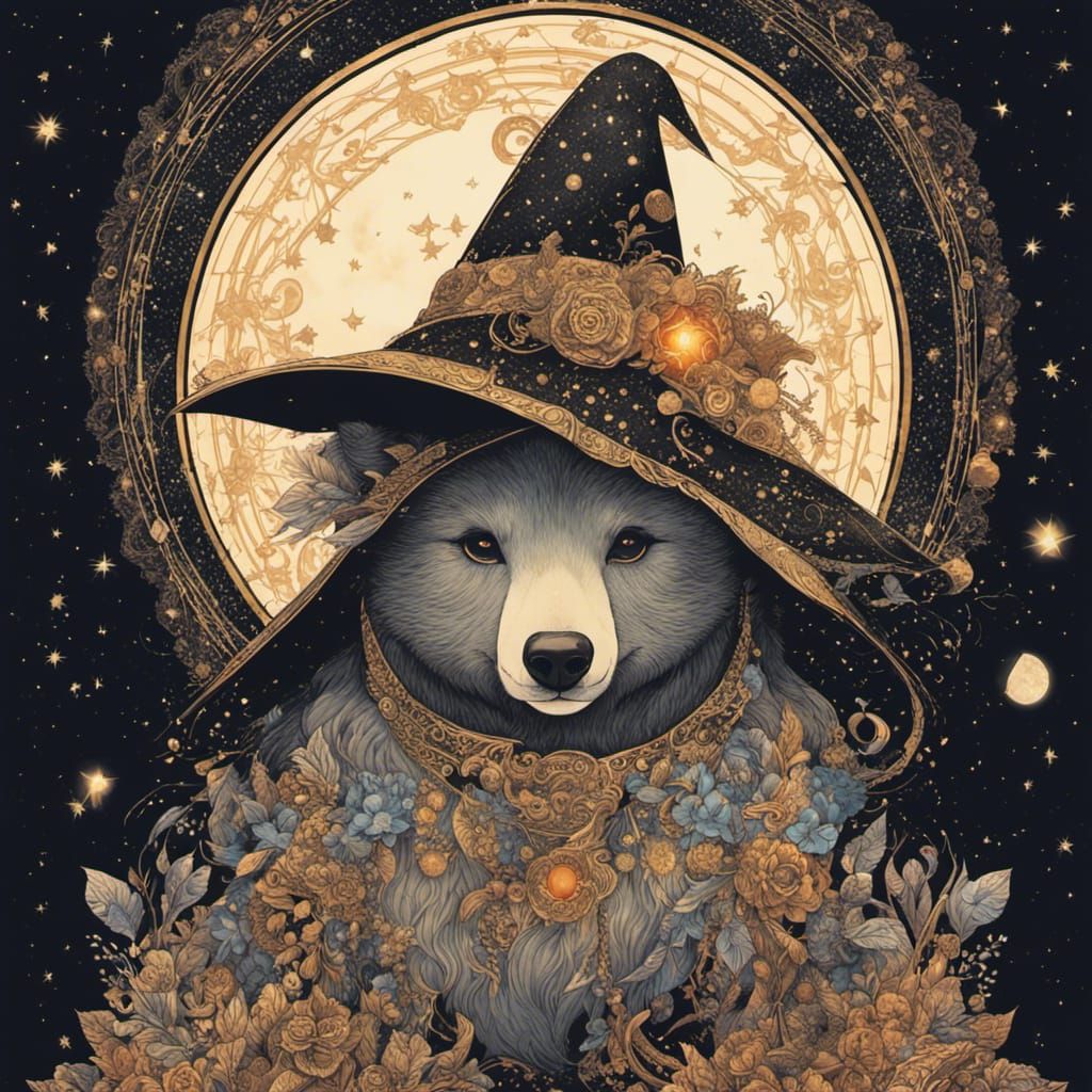 Enchanting Anime Bear Witch with Cosmic Eyes