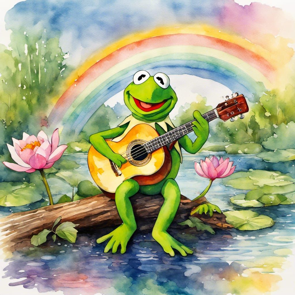 Kermit and Miss Piggy Watercolor Splash Art