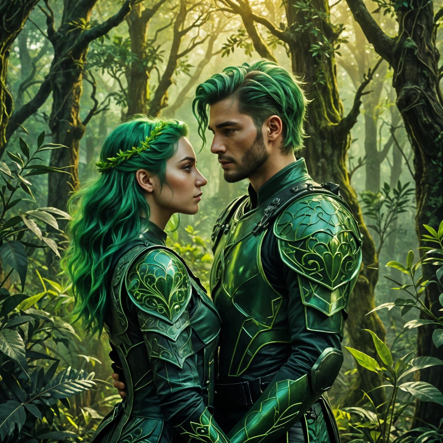 Emerald and Olive Portrait of Young Couple