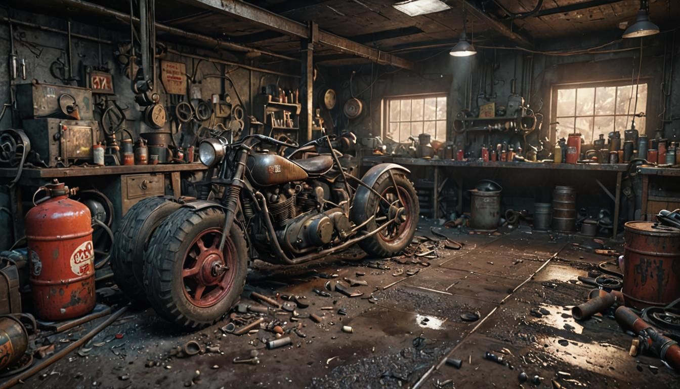 Grimdark 1940s Industrial Workshop Interior in 8K